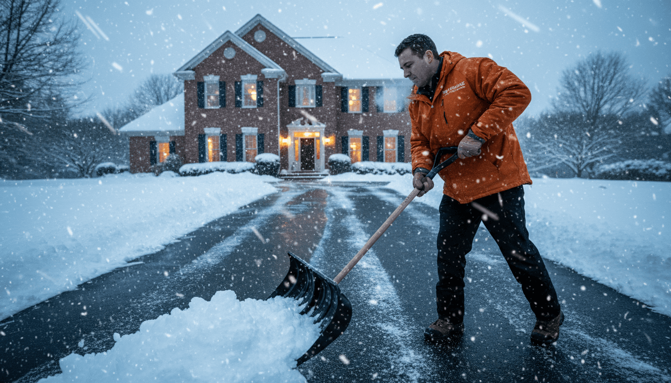 snow covered residential street after a winter storm